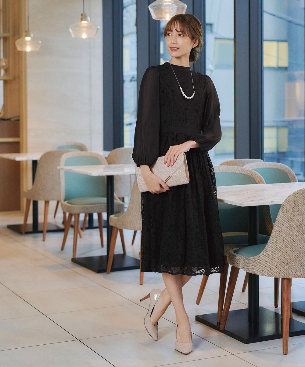 Tiaclasse 【洗える】レースコンビフレアワンピース 
