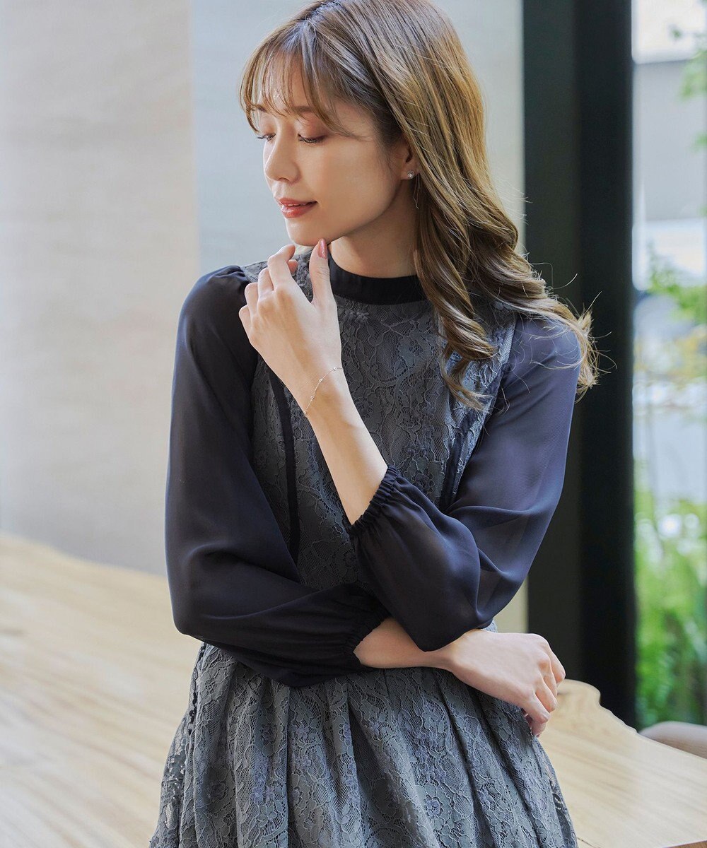 Tiaclasse 【洗える】レースコンビフレアワンピース 