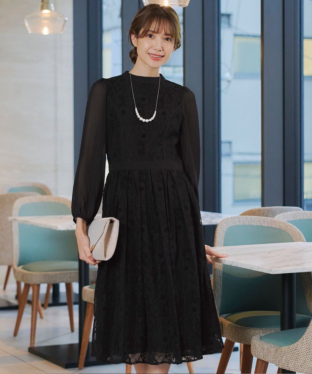 Tiaclasse 【洗える】レースコンビフレアワンピース 