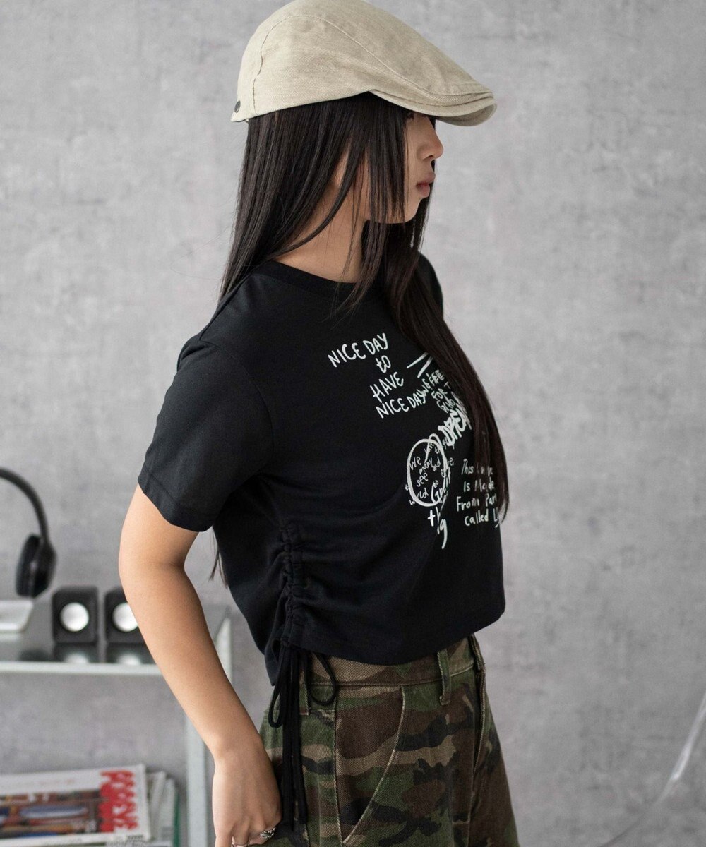 WEGO グラフィックショートサイドリボンドロストT 