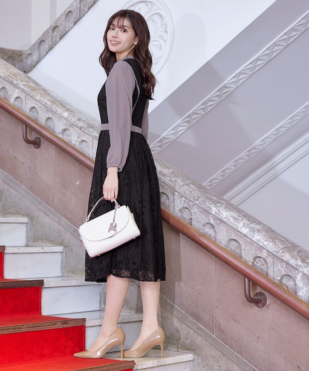 Tiaclasse 【洗える】レースコンビフレアワンピース 