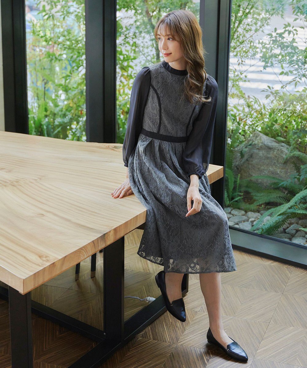 Tiaclasse 【洗える】レースコンビフレアワンピース 