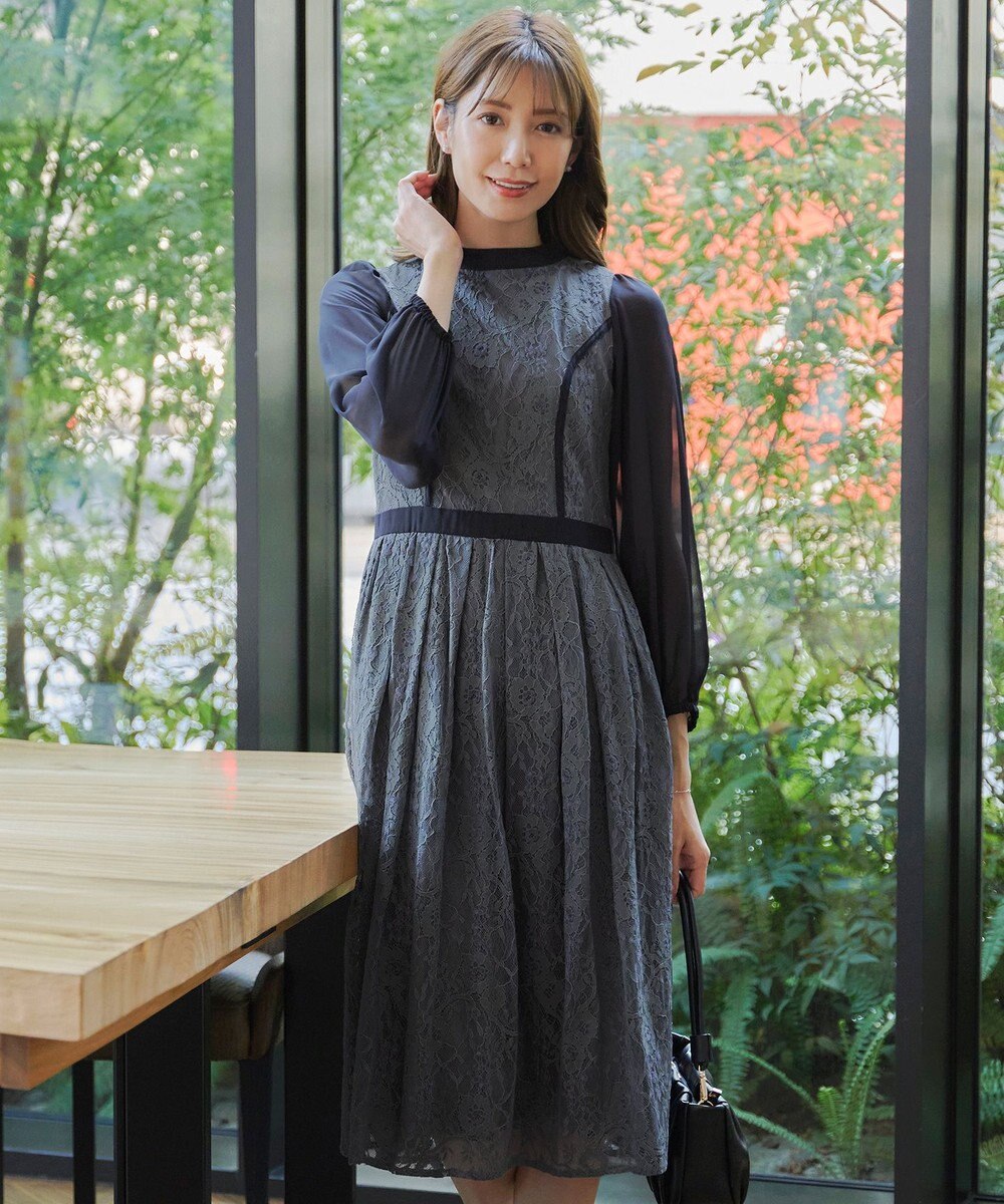 Tiaclasse 【洗える】レースコンビフレアワンピース 