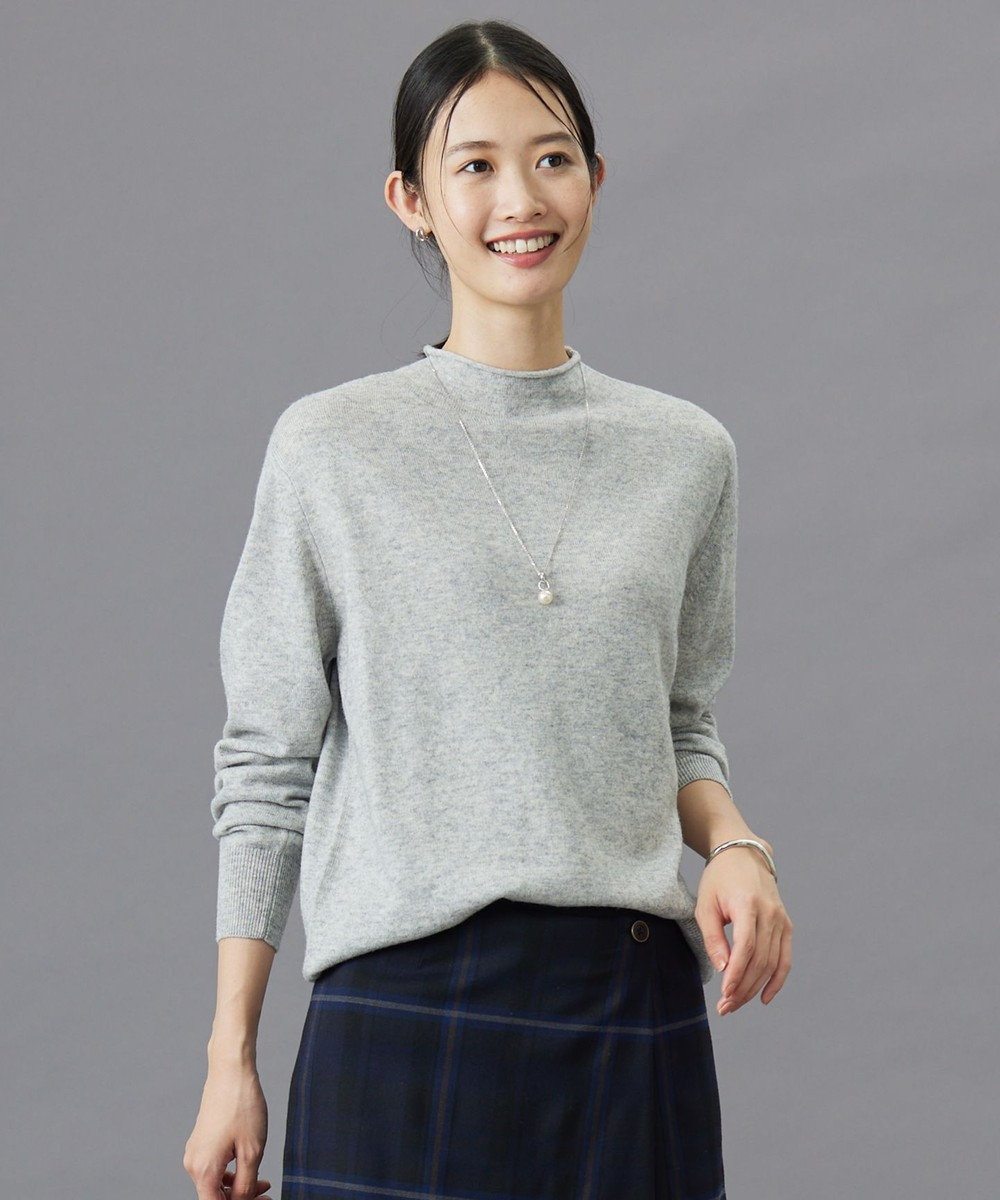 J.PRESS LADIES L 【洗える】CASHMERE BLEND スタンドカラー ニット トップグレー系