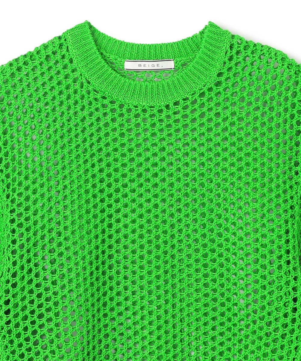 BEIGE， 【洗える】ALOE / コットンメッシュ半袖クルーネックニット 