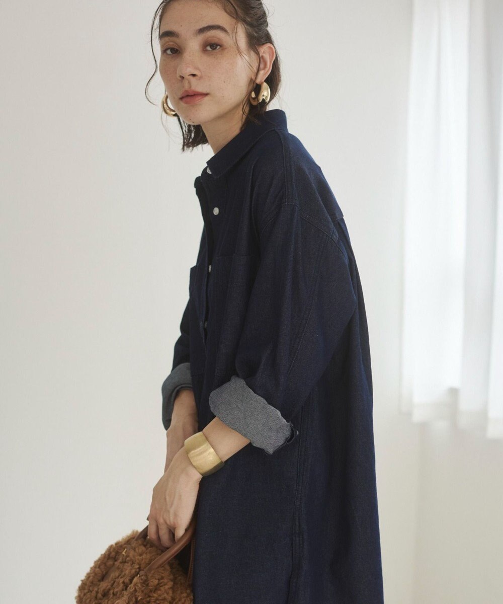 WEGO 【ANGIE VINTAGE】襟が選べる デニム チュニック シャツ （バンドカラー/レギュラーカラー） 