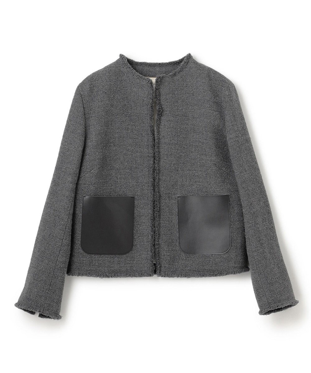 BEIGE， MILLAM / フェイクレザーパッチツイードジャケット 