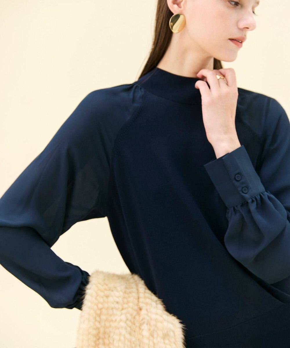 BEIGE， 【WEB限定・洗える】LECERF / 異素材ドッキングストレッチニット 