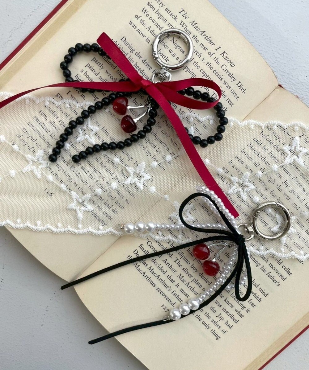 WEGO チェリーリボンビーズキーホルダー 