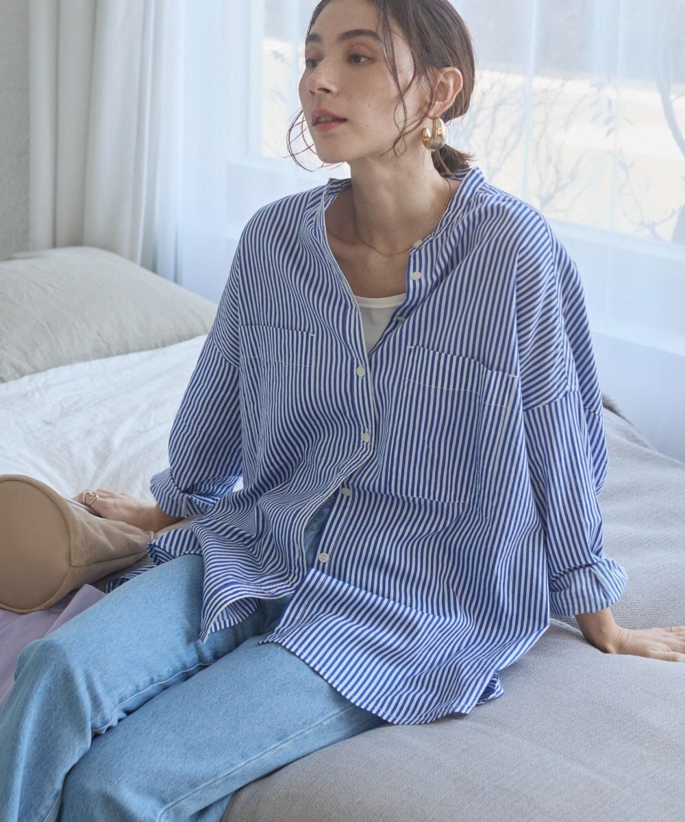 WEGO 着丈が選べる オーバーサイズ バンドカラー シャツ / ストライプ / 無地 