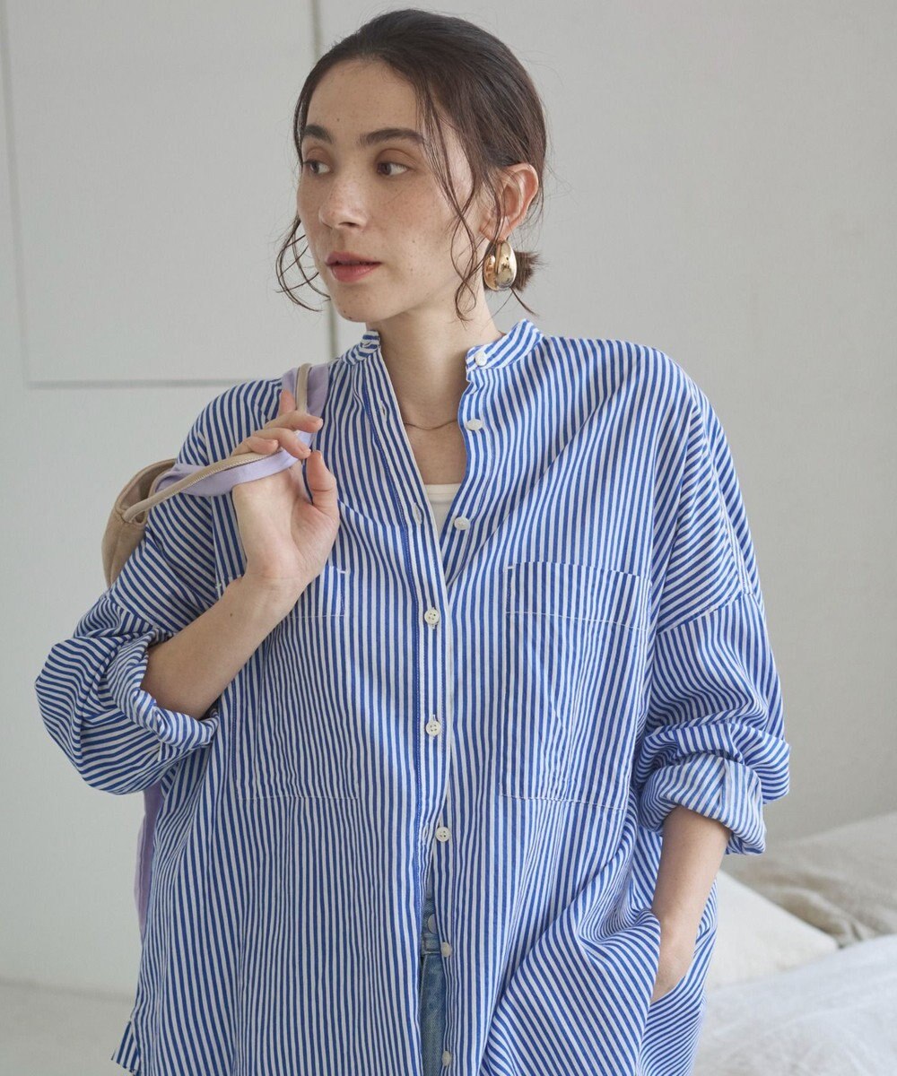 WEGO 着丈が選べる オーバーサイズ バンドカラー シャツ / ストライプ / 無地 