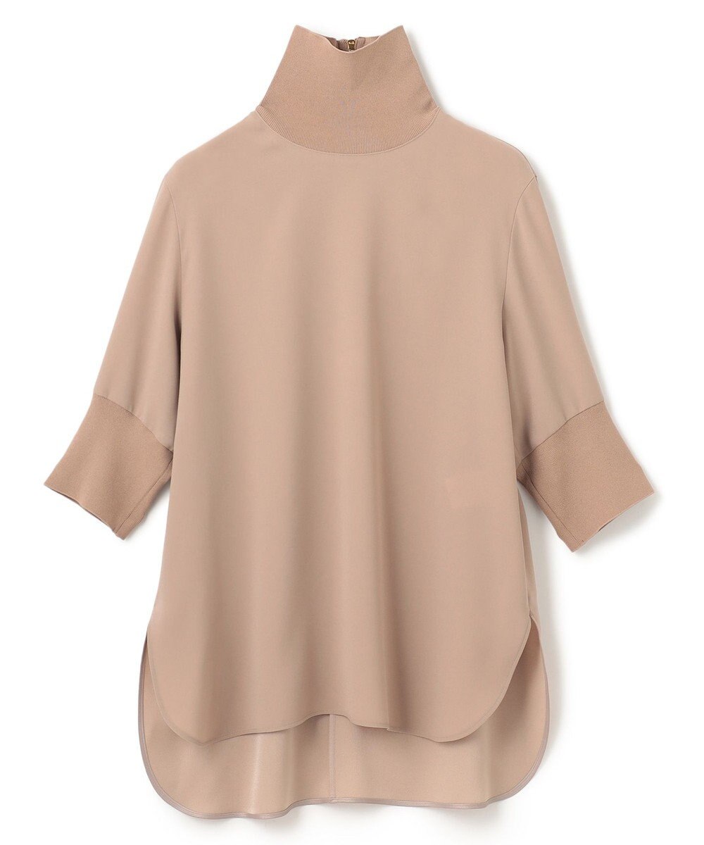 BEIGE， 【洗える】FLEUR / ニットコンビハイネック半袖ブラウス 