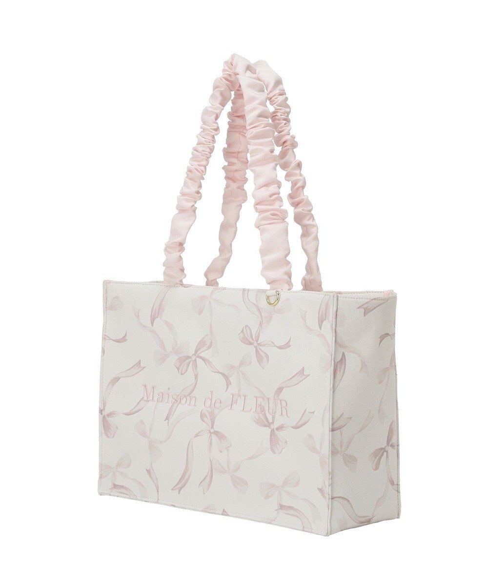 Maison de FLEUR リボン柄ギャザーハンドルスクエアトート 