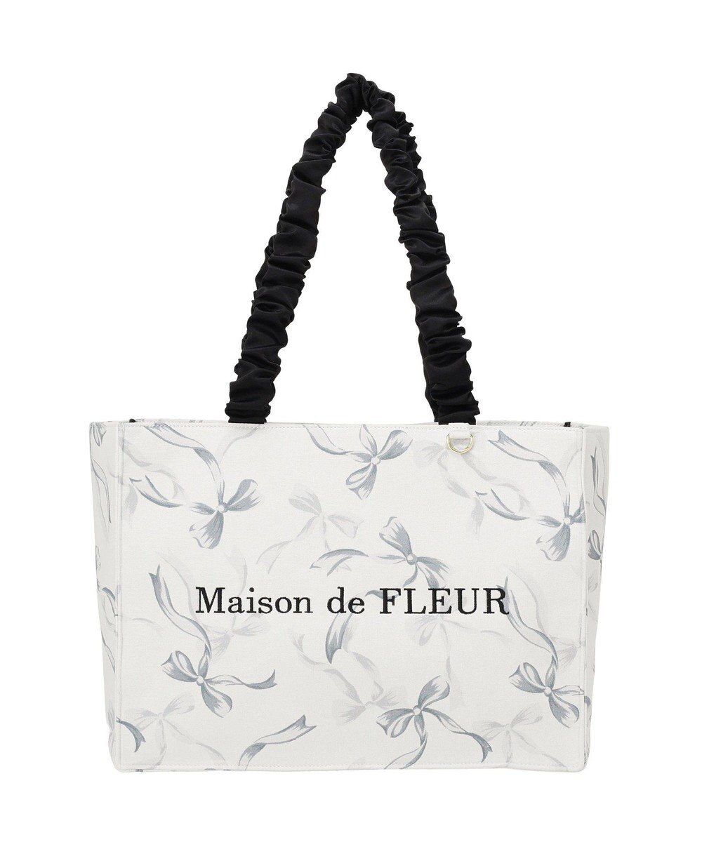 Maison de FLEUR リボン柄ギャザーハンドルスクエアトート 