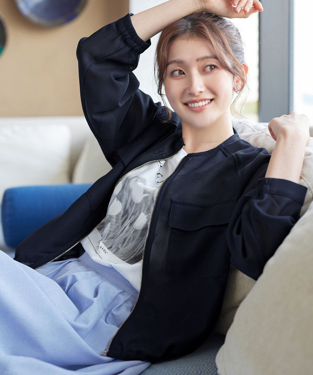 Tiaclasse メッシュジャガードノーカラーブルゾン 