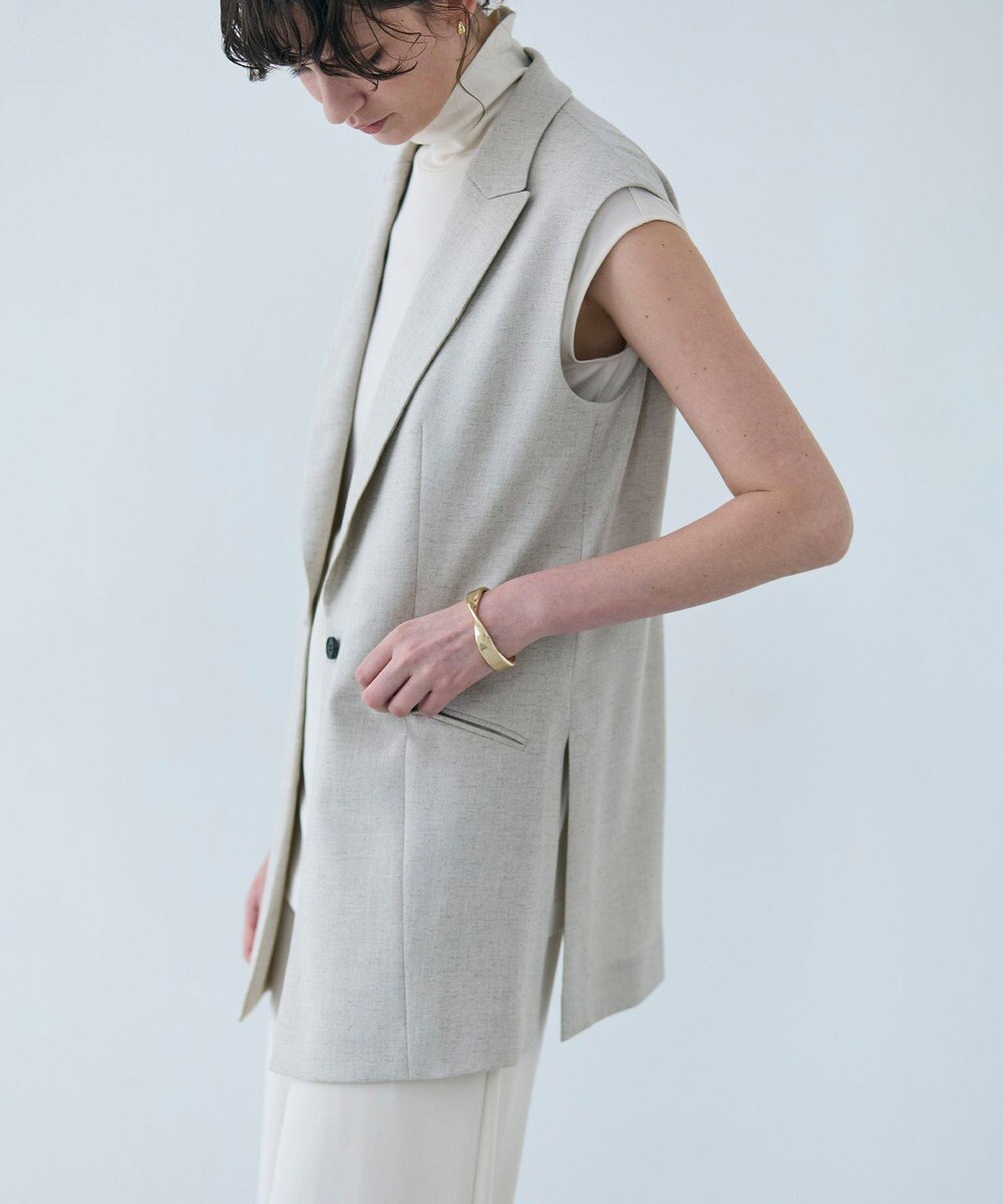 BEIGE， 【洗える】CAROLE / リネンライクノースリーブジレジャケット 