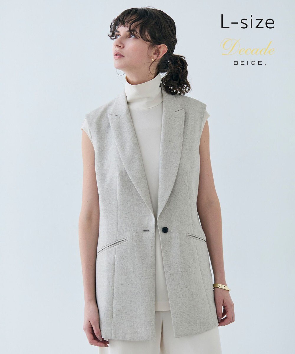 BEIGE， 【L-size・洗える】CAROLE / リネンライクノースリーブジレジャケット 