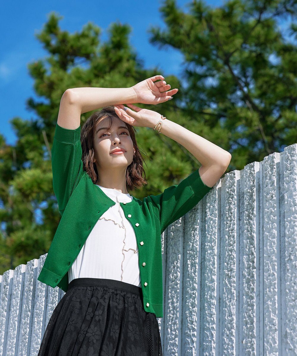 Tiaclasse L  【洗える】ハーフスリーブサマーニットカーディガン 