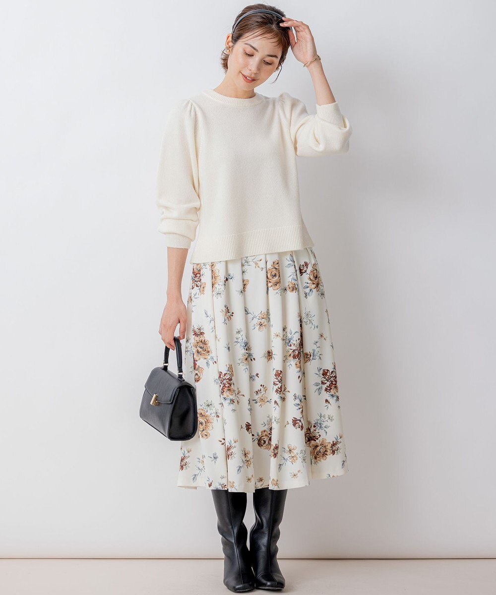 組曲 【8色展開・前後着用可】ウールカシミヤミックス パフスリーブ ニット 