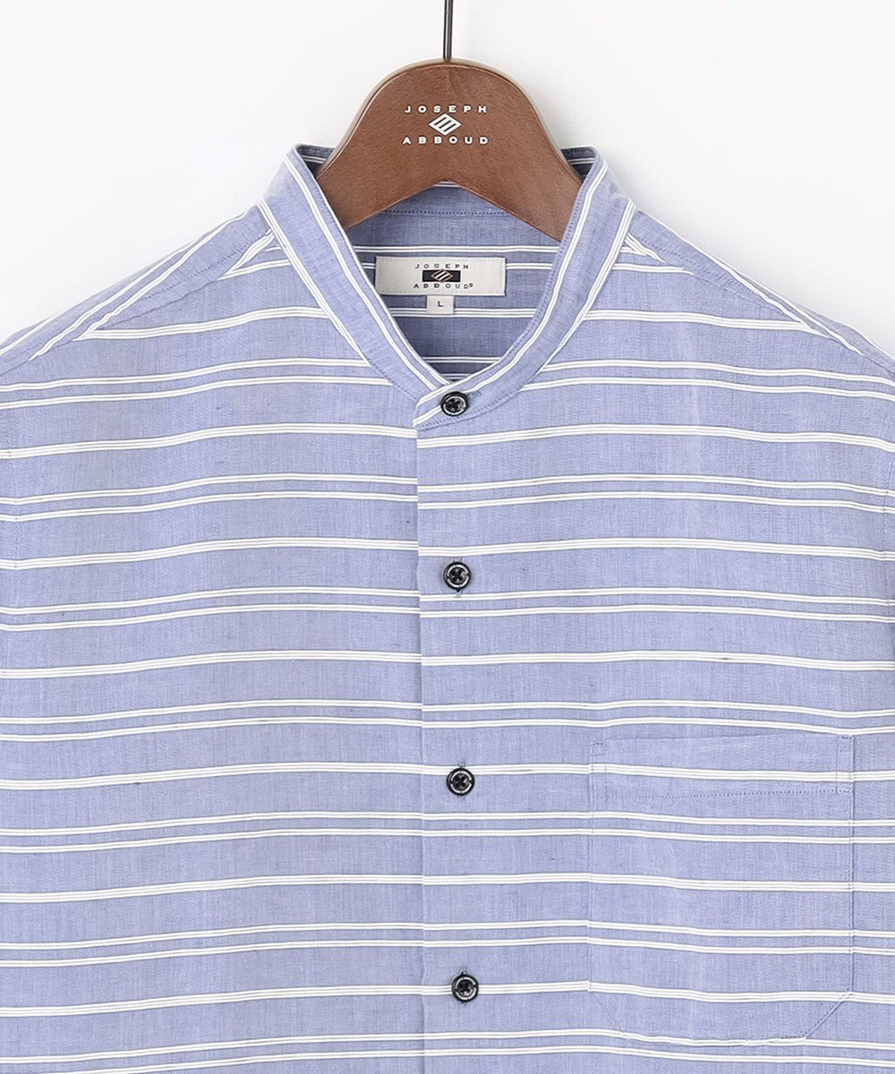 JOSEPH ABBOUD 【キングサイズ・リネンブレンド】コットンリネン ボイルコード 七分袖 バンドカラー シャツ 
