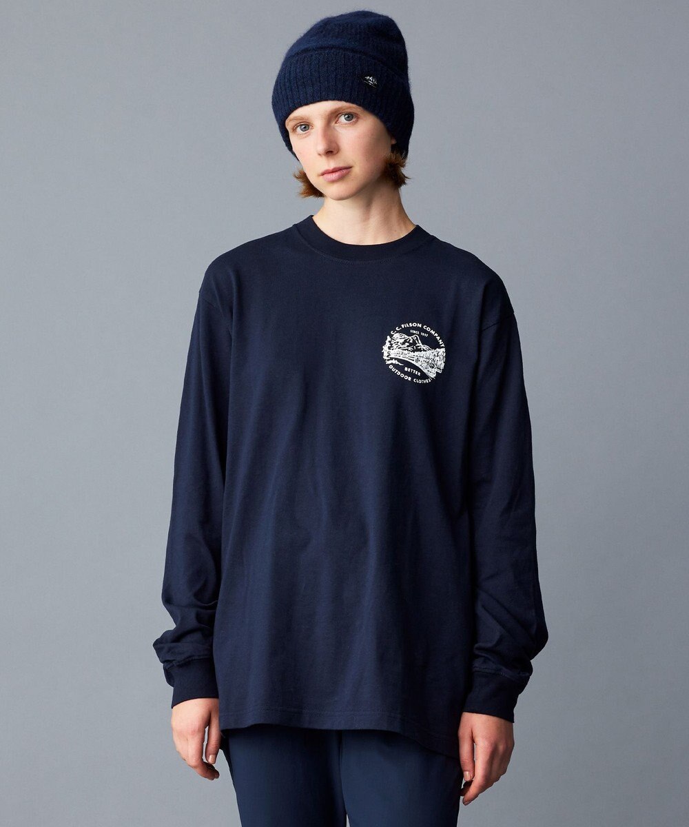 JOSEPH ABBOUD MOUNTAIN LONG SLEEVE FRONTIER GRAPPHIC T-SHIRT ネイビー 