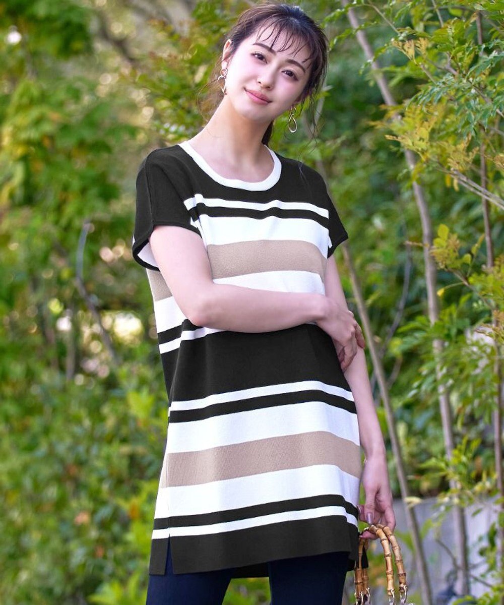 Tiaclasse 【洗える】マルチボーダーフレンチニットチュニック 