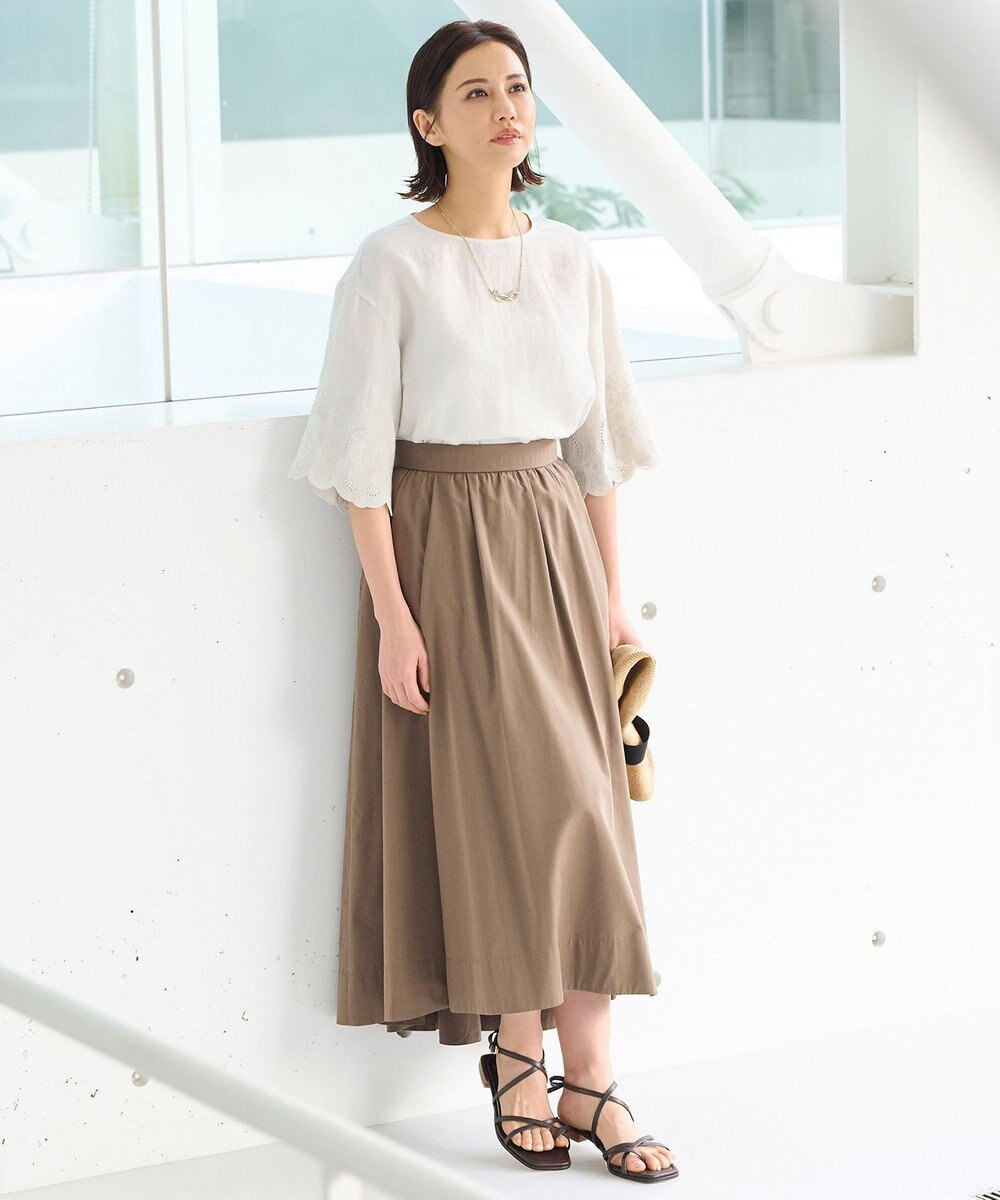 自由区 【XSサイズ～/洗える/セット可】エンブロイダリーリネンフレア袖 ブラウス 