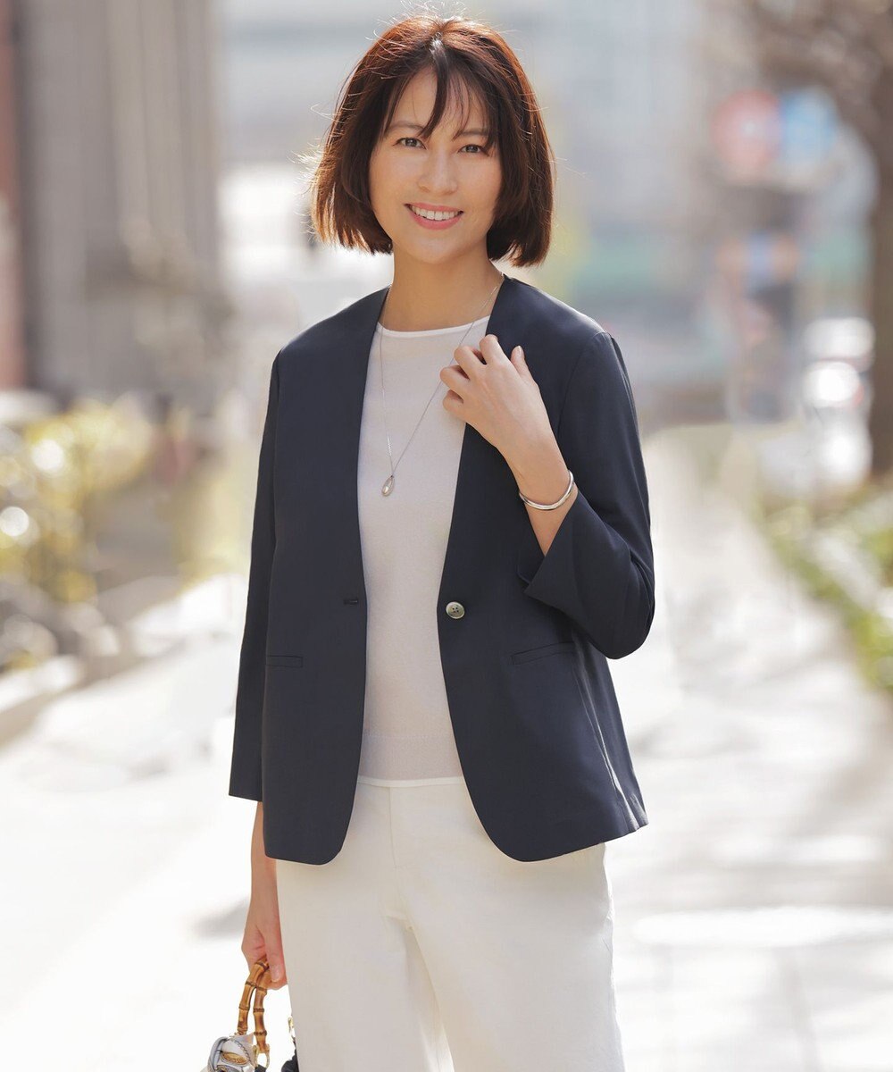 J.PRESS LADIES 【セットアップ対応】ファンマートロストレッチ ノーカラー ジャケット 