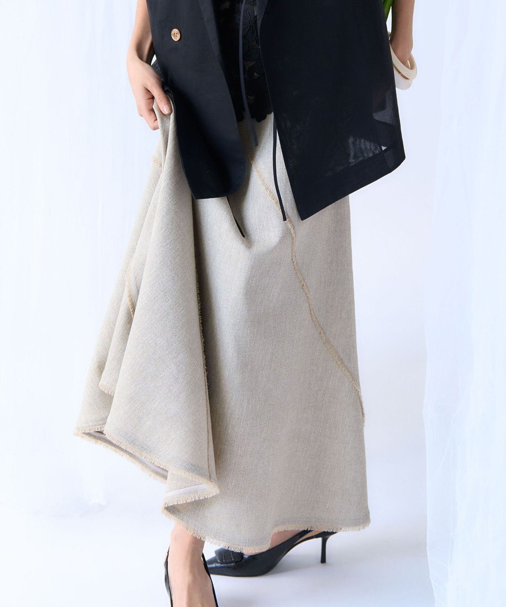 23区 【GOLD LABEL】リネンツイル フリンジ フレアスカート 