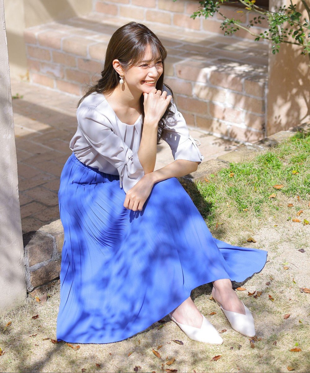 Tiaclasse 【洗える】リボン付きタックフレア袖ブラウス 