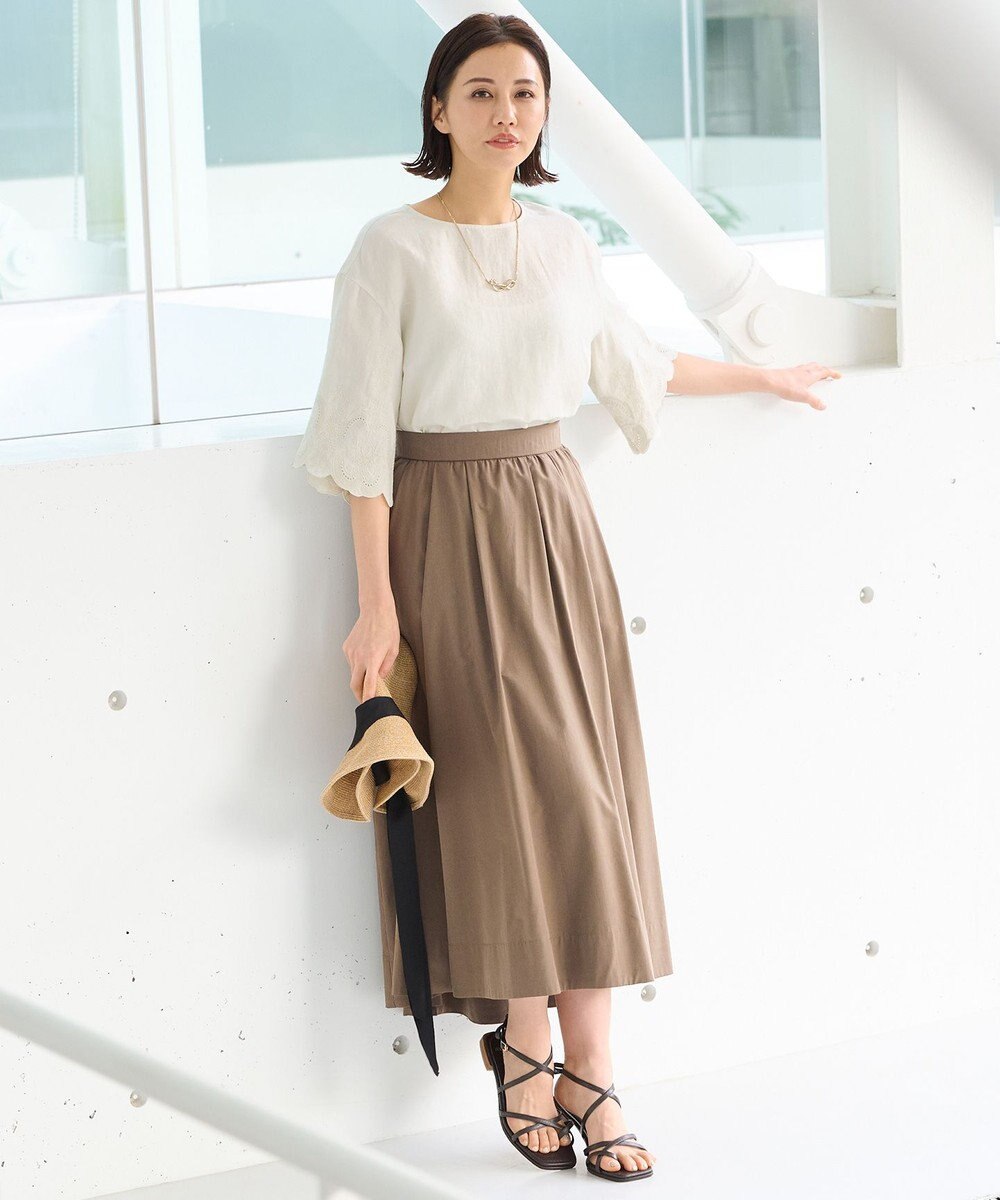 自由区 【XSサイズ～/洗える/セット可】エンブロイダリーリネンフレア袖 ブラウス 