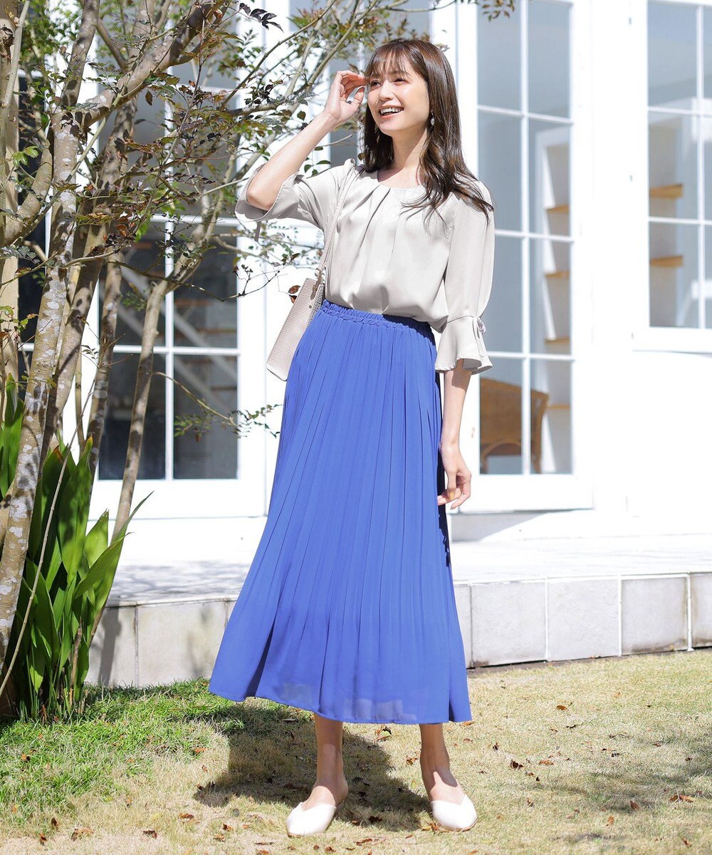 Tiaclasse 【洗える】リボン付きタックフレア袖ブラウス 