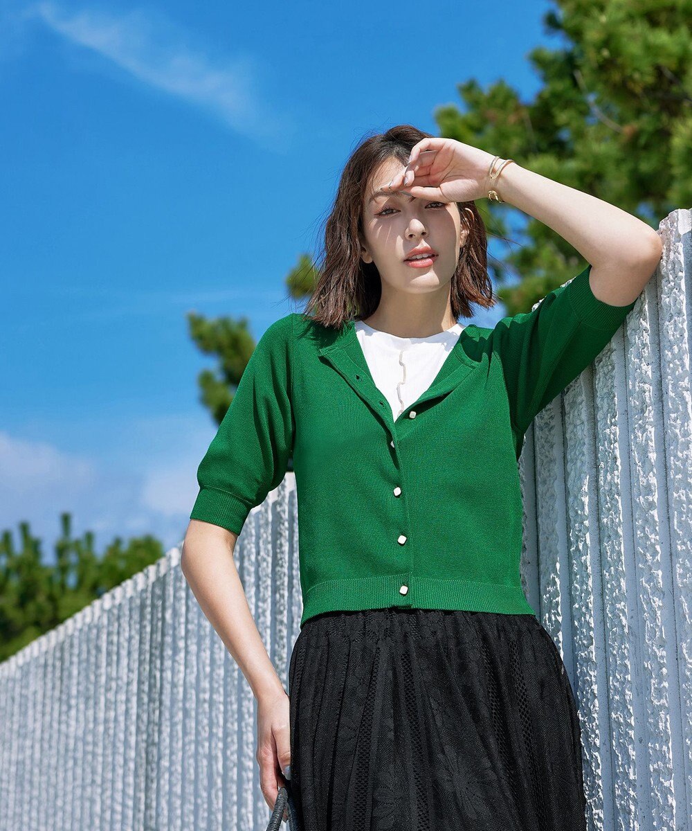 Tiaclasse L  【洗える】ハーフスリーブサマーニットカーディガン 