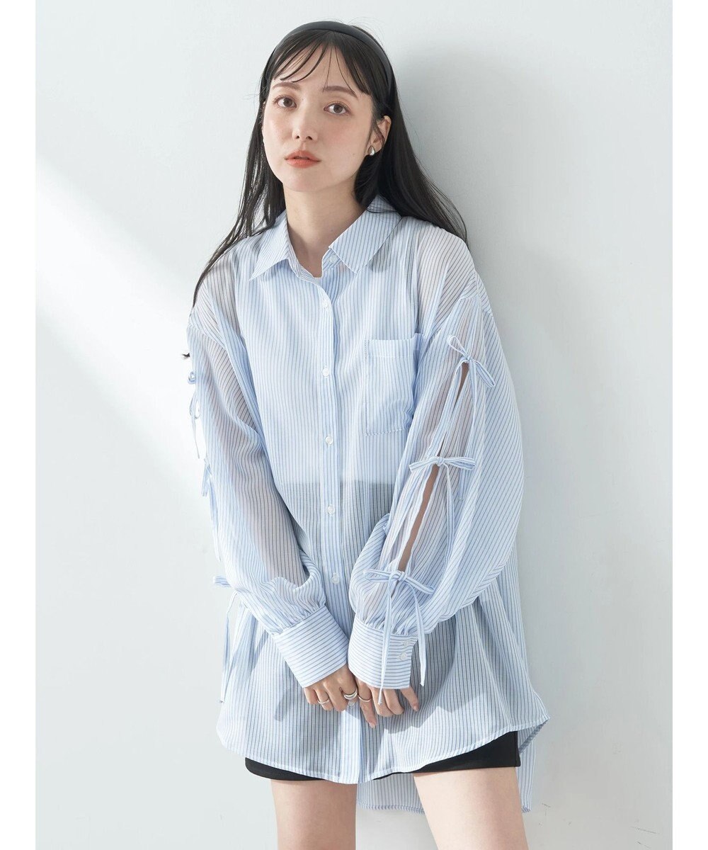 earth music&ecology 袖スリットリボンロングシャツ 