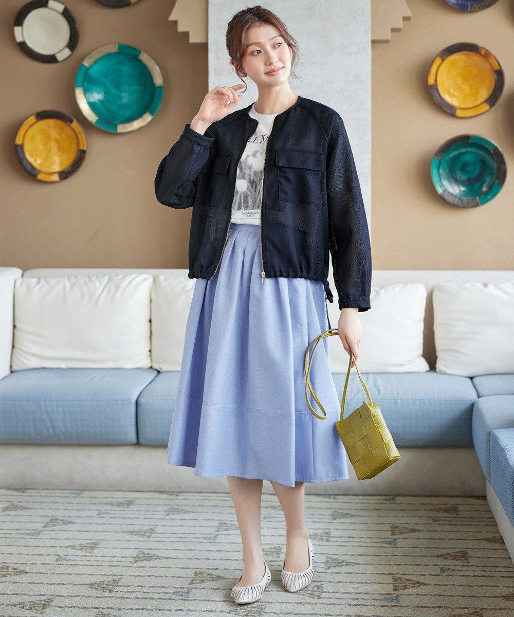 Tiaclasse メッシュジャガードノーカラーブルゾン 