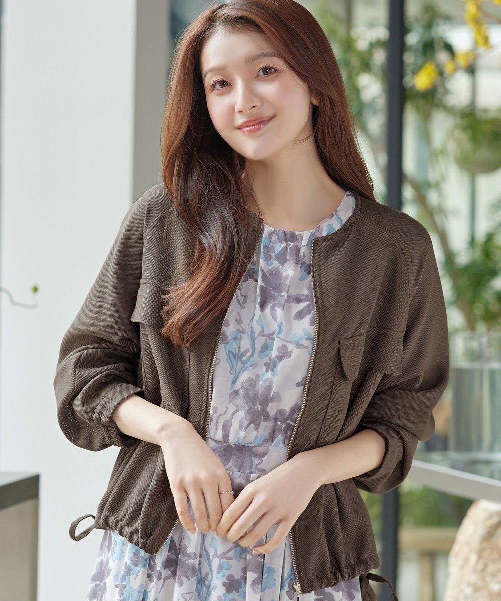 Tiaclasse メッシュジャガードノーカラーブルゾン 