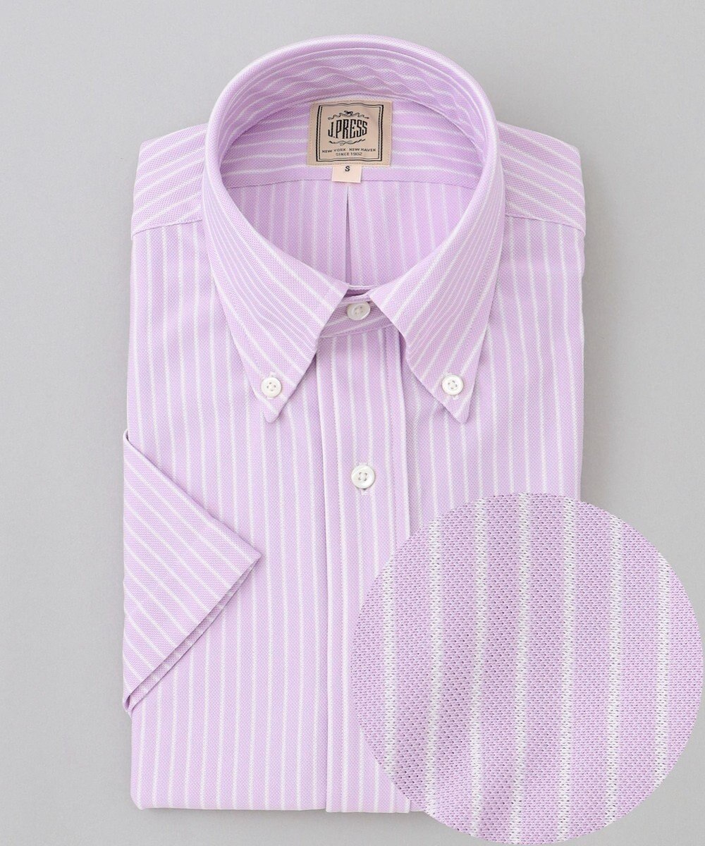 J.PRESS MEN 酷暑の清潔感もこれ一枚で【吸水速乾 / 抗菌防臭 / 防シワ】【J.PRESS OXFORD JERSEY】カノコインレイストライプ 半袖シャツ / B.D. 