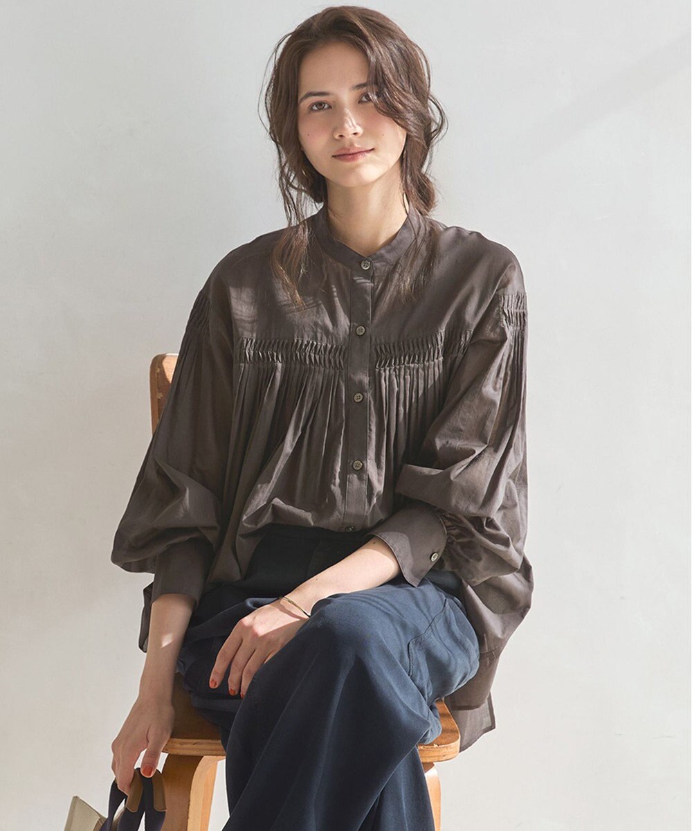 23区 L 【SLOW/一部店舗限定】コットンボイル ギャザー ブラウス 