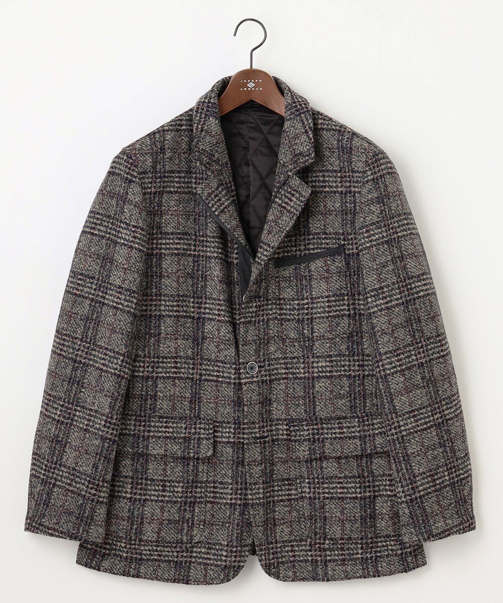 JOSEPH ABBOUD 【イタリア素材/軽量/中綿キルト裏地】スライバーチェックジャージー ジャケット 