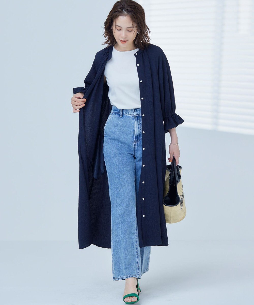 組曲 【WEB限定】クレープストレッチ シャツワンピース 