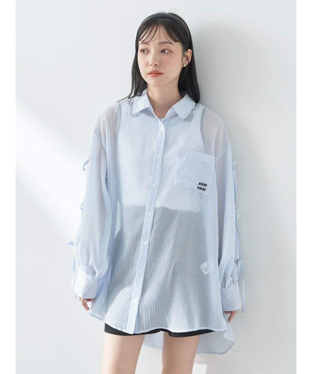 earth music&ecology 袖スリットリボンロングシャツ 