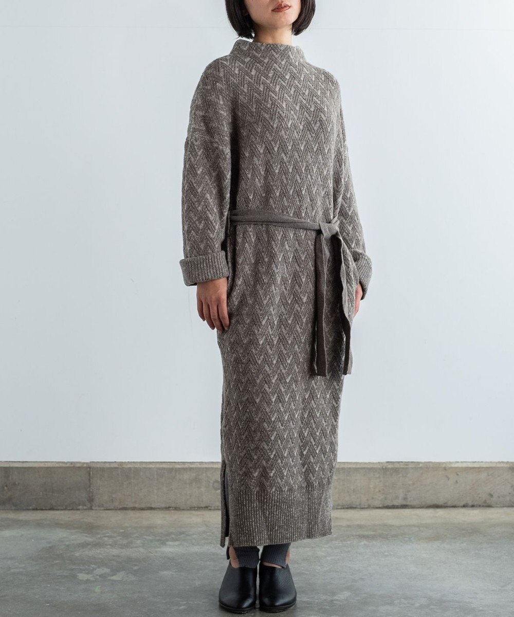 muuc 〈希少なラムウール＆高品質カシミヤ〉バスケット柄ニットワンピース 