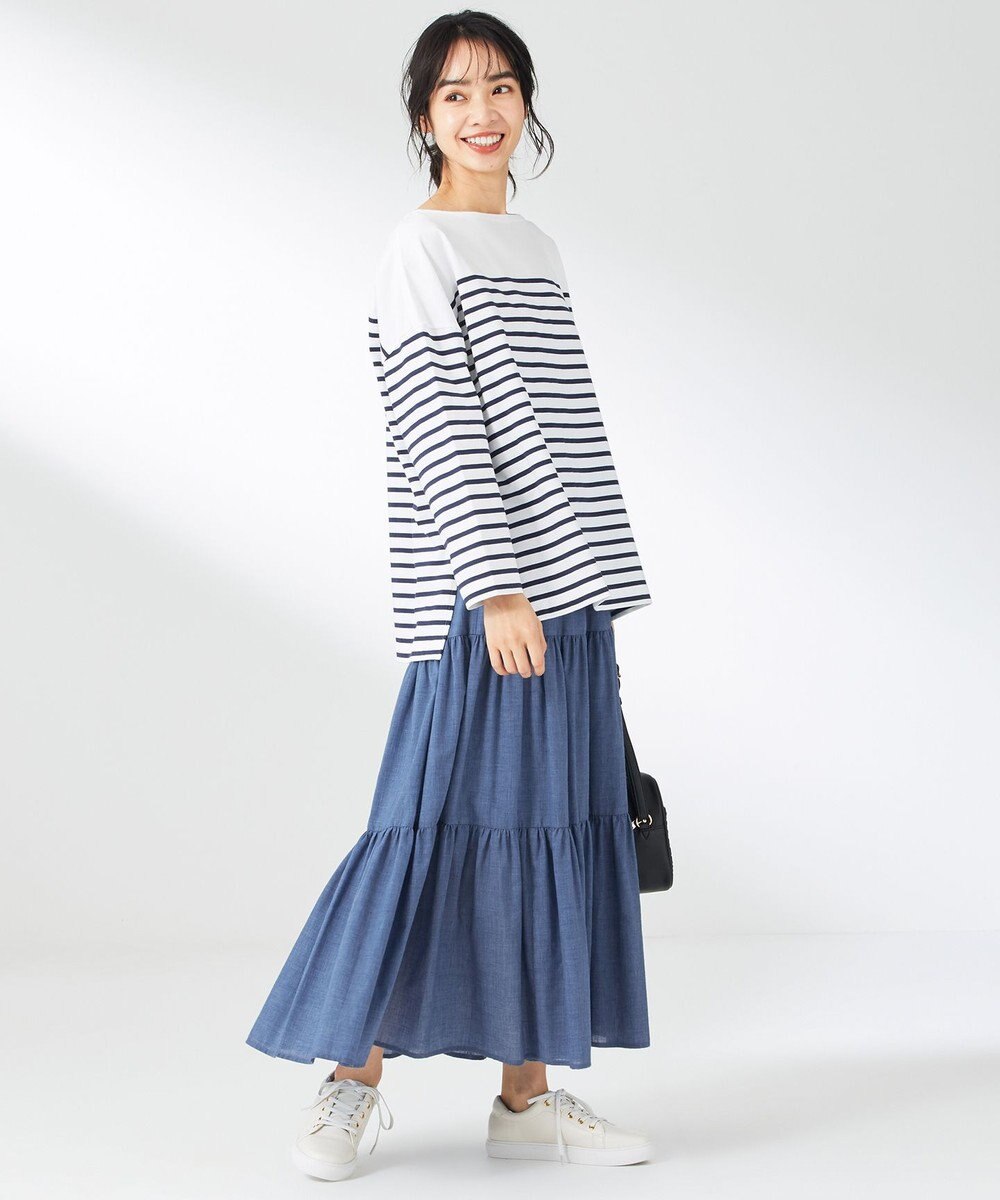 ANY 【ウエストゴム】シャンブレーライクティアード スカート 