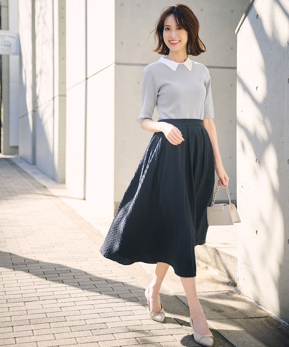 ANY SIS 【好印象企画】襟配色ニット×タックスカートセット 