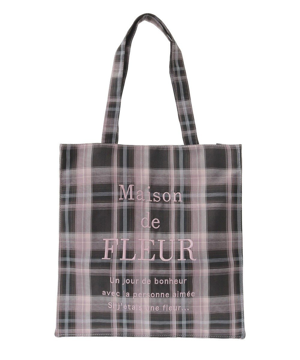 Maison de FLEUR ブランドロゴ刺繍チェックスクエアトート 