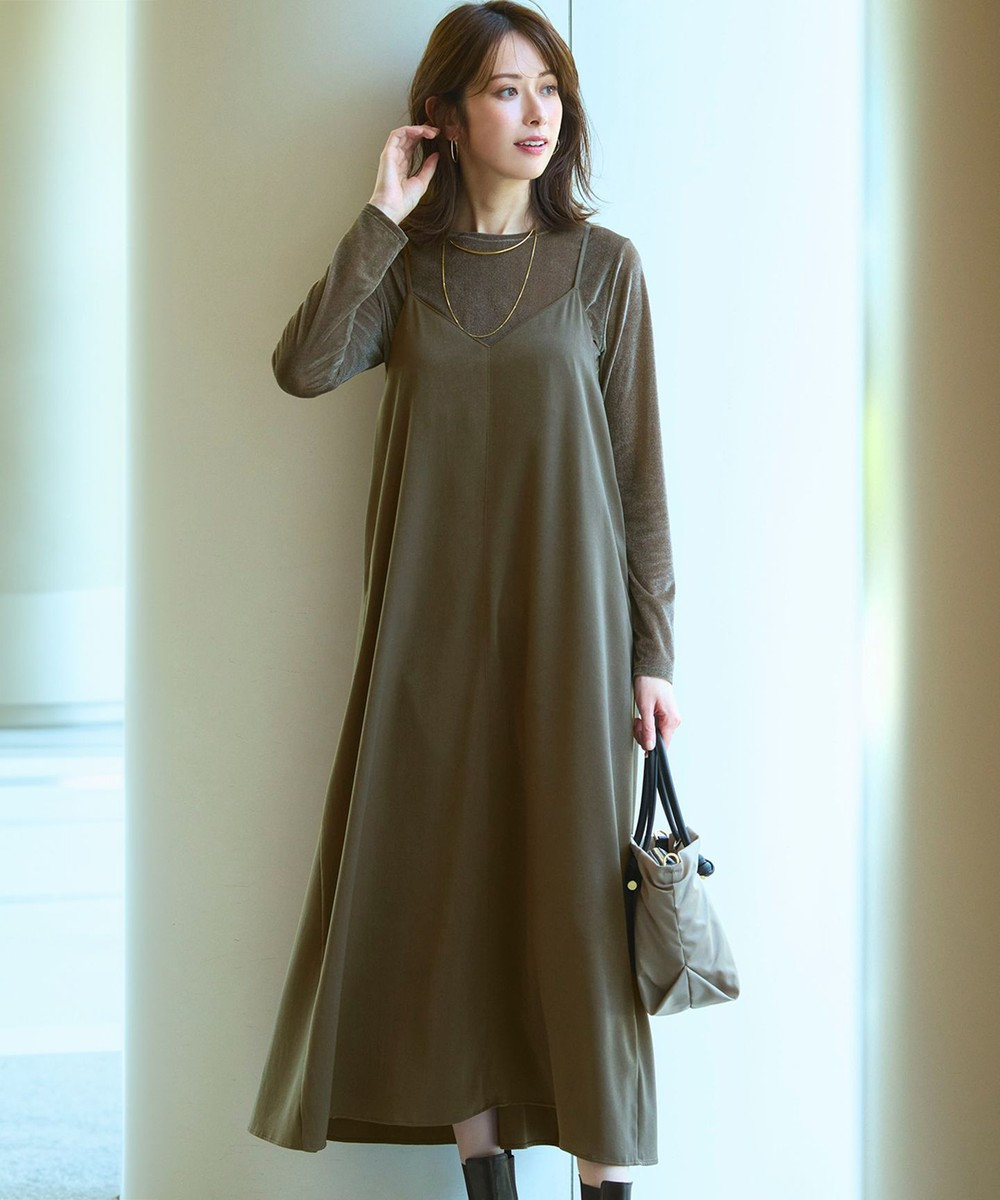 23区 L 【見上愛さん着用/洗える】スエーディーサテン キャミソール ワンピース 