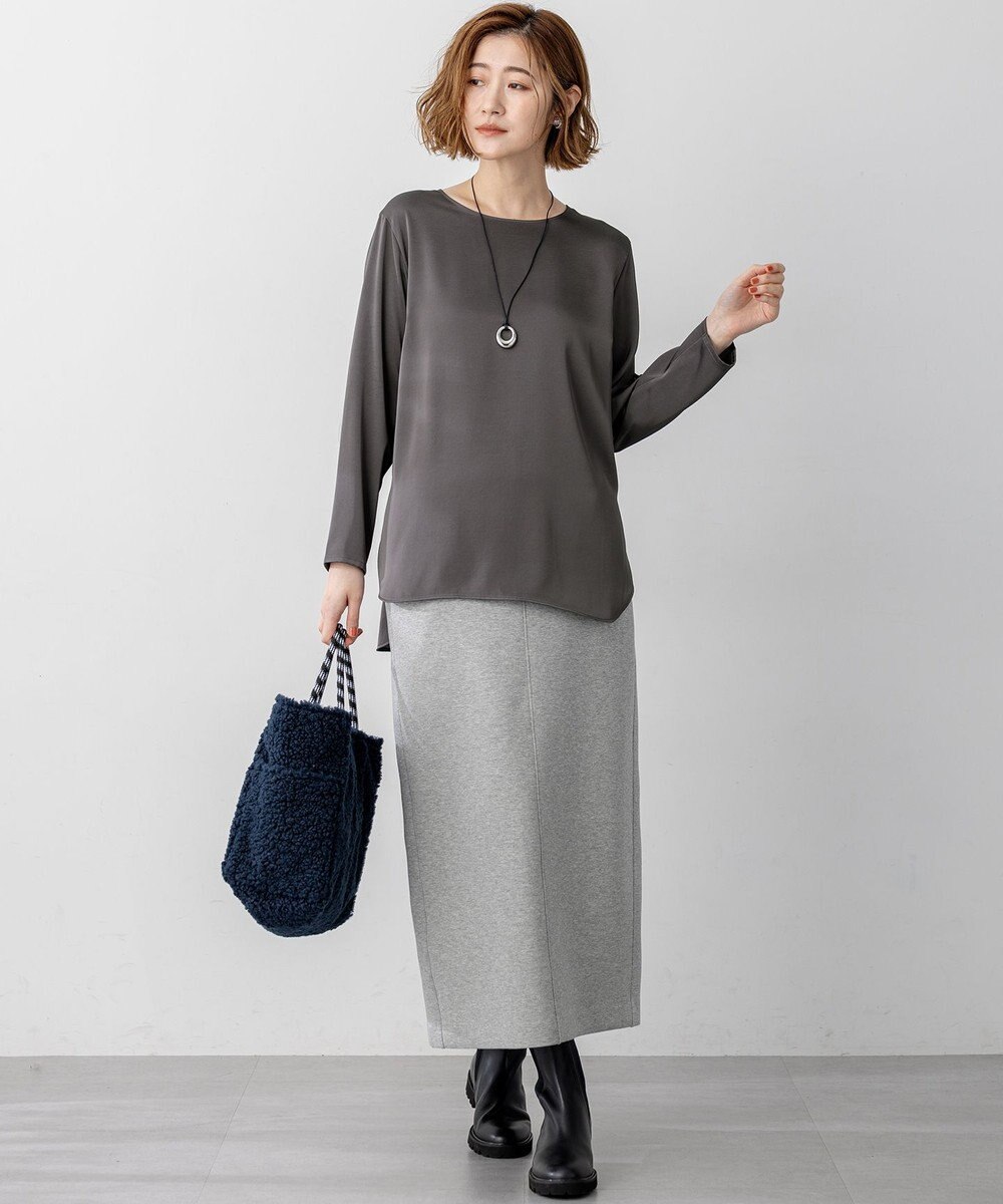 23区 L 【洗える】サテン ロングスリーブ Tシャツ 