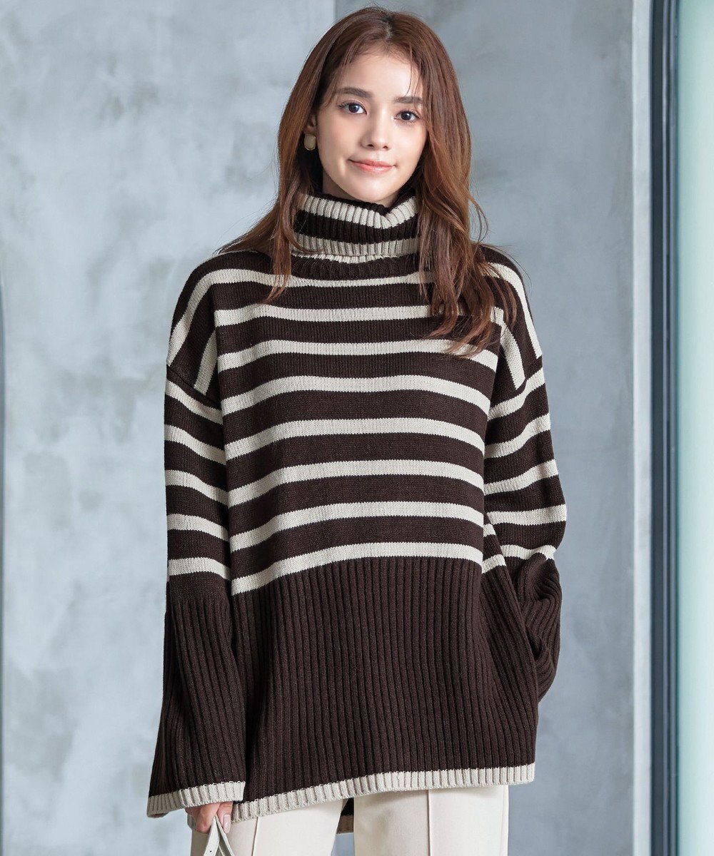 Tiaclasse 【洗える】ハイネックボーダープルオーバー 