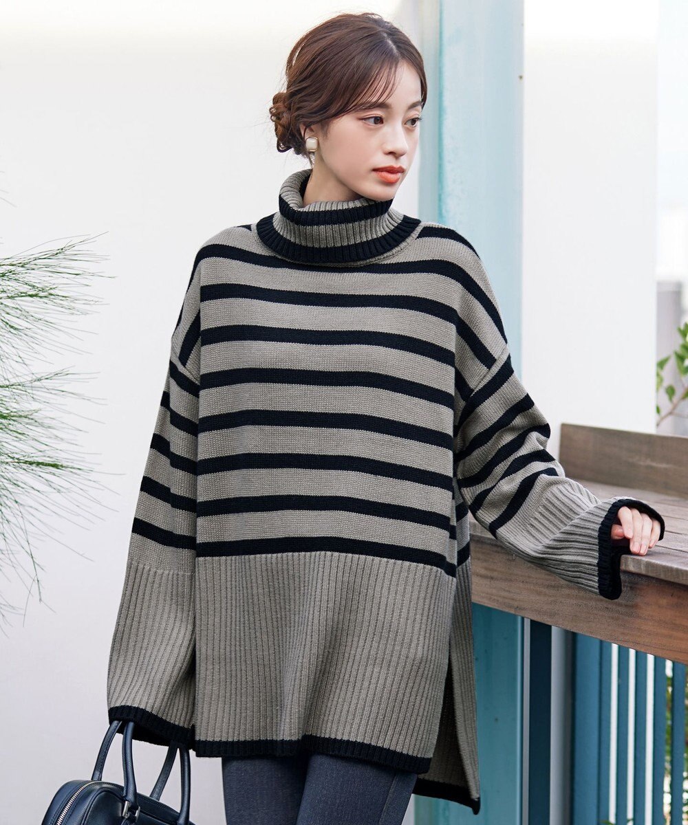 Tiaclasse 【洗える】ハイネックボーダープルオーバー 