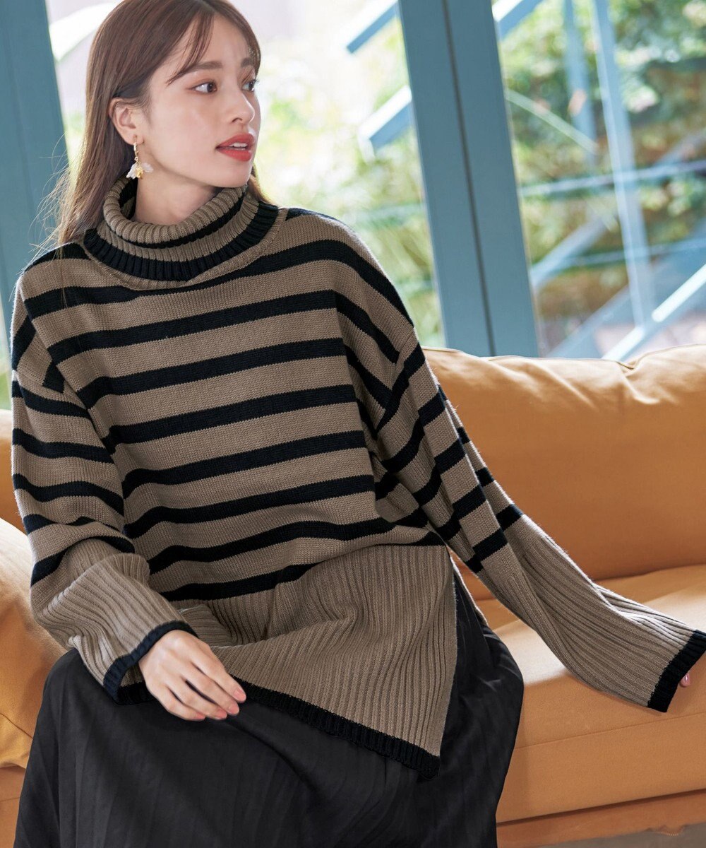 Tiaclasse 【洗える】ハイネックボーダープルオーバー 